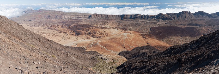 El Teide. Panoramic view onto the crater valley of El Teide. El Teide. .