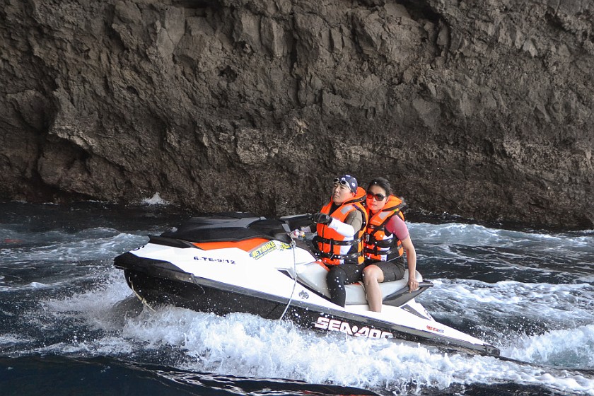 Jet Ski Safari. Inside a cliff bay. Los Gigantes. .