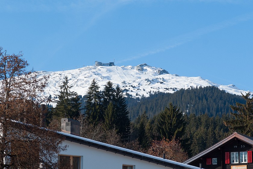 Flims. View on Crap Sogn Gion from the hotel. Flims. .