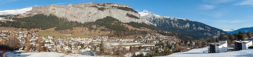 Flims. Panoramic view on Flims from the hotel. Flims. .