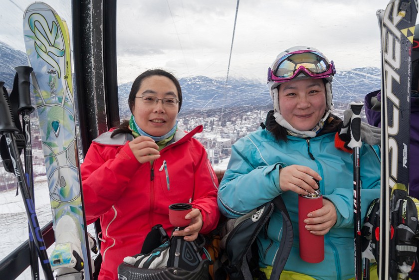 Skiing at Flims-Laax. Inside the gondola. Flims. .