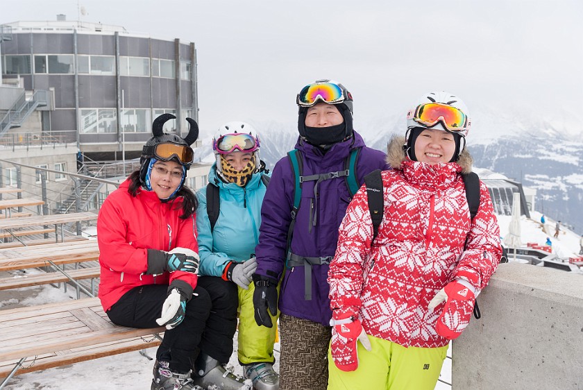 Skiing at Flims-Laax. Group at Crap Sogn Gion. Flims. .