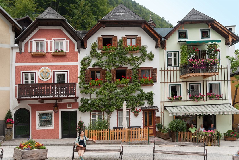 Hallstatt. Houses at the market square. Hallstatt. .