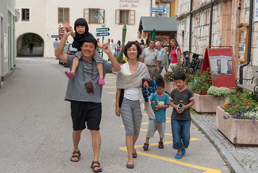 Hallstatt. Friends in front of the evangelical church. Hallstatt. .