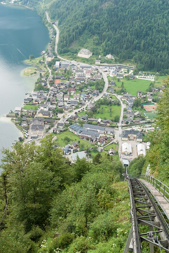 Hallstatt Salt Mine. View from the mountain station on the funicular railway tracks and the south of Hallstatt. Hallstatt. .