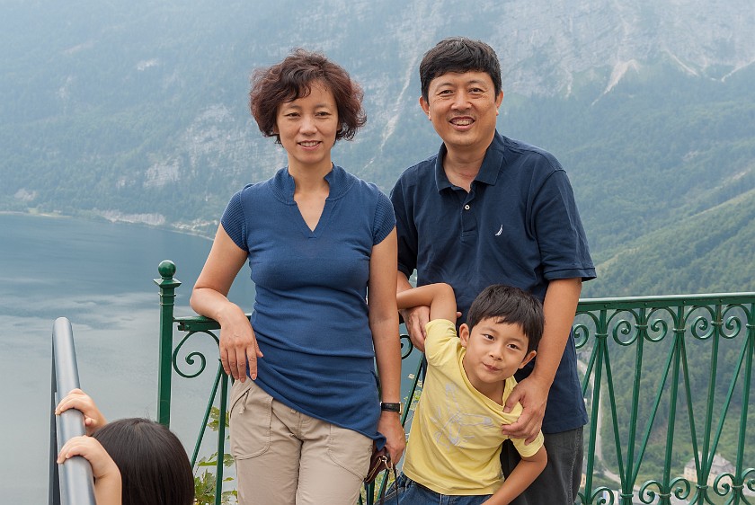 Hallstatt Salt Mine. Portrait of friends in front of Lake Hallstatt. Hallstatt. .
