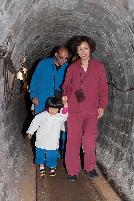 Hallstatt Salt Mine. Friends walking through the mine. Hallstatt. .