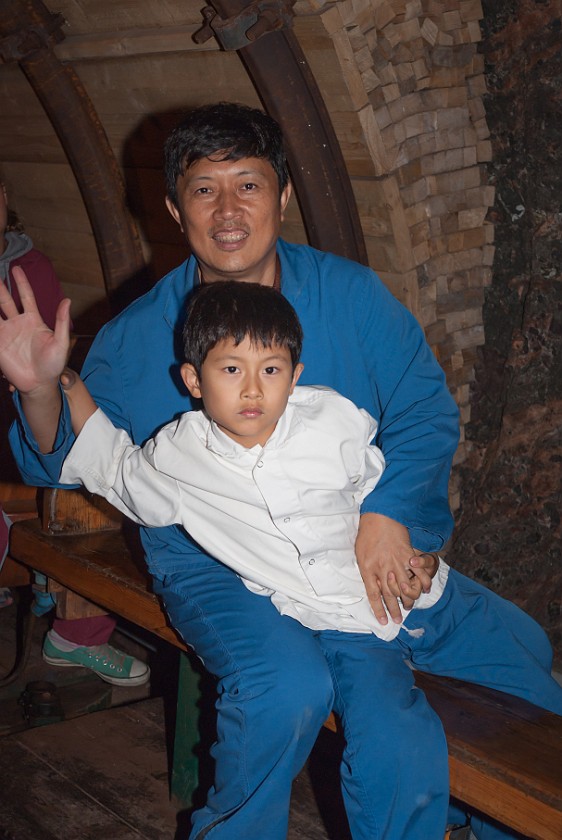 Hallstatt Salt Mine. Portrait of friends on a mine train. Hallstatt. .