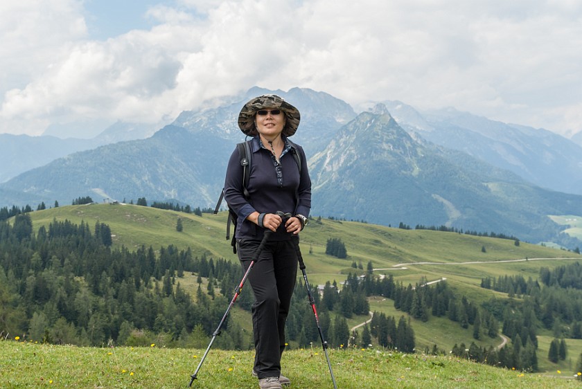 Zwieselalm. Portrait on the Sonnenalm with the Hochkarfelderkopf mountain in the background . Gosau. .