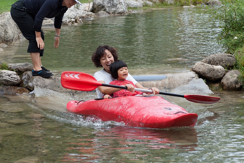 Fun with Children. Friend and her daughter in a playboat kayak. Russbach. .