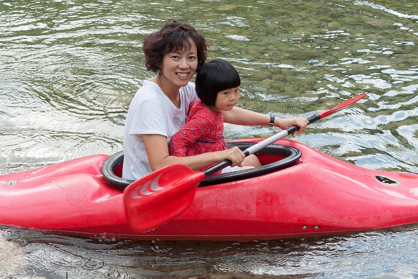 Fun with Children. Friend and her daughter in a playboat kayak. Russbach. .