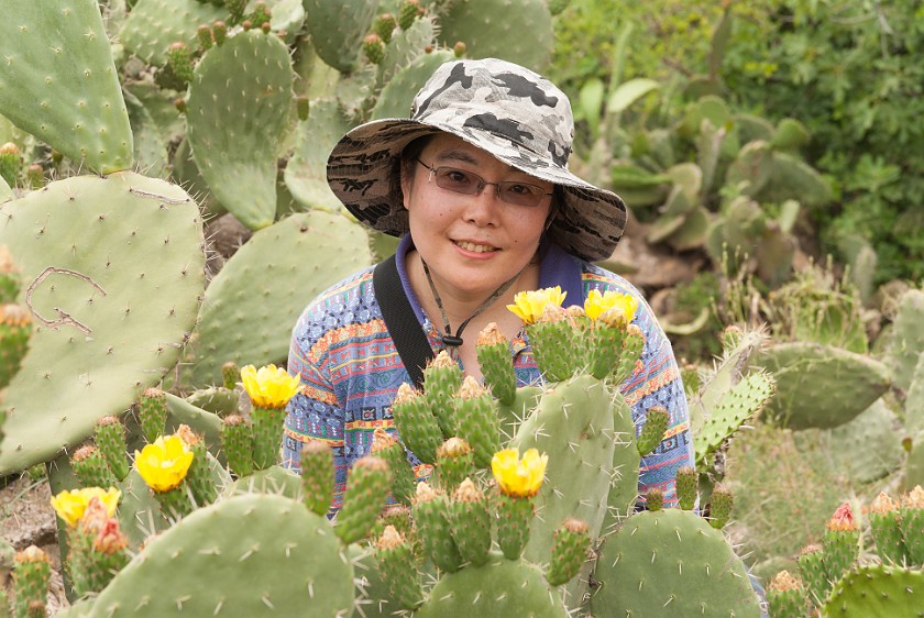 Banias Nature Reserve. Portrait behind a cactus. near Kibbutz Snir. .