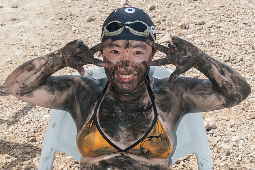 Mineral Beach at the Dead Sea. Portrait while covered with mud. Kibbutz Mitzpe Shalem. .