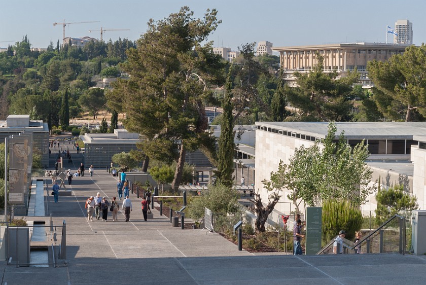 Israel Museum. Main walkway of the museum with Knesset in the background. Jerusalem. .