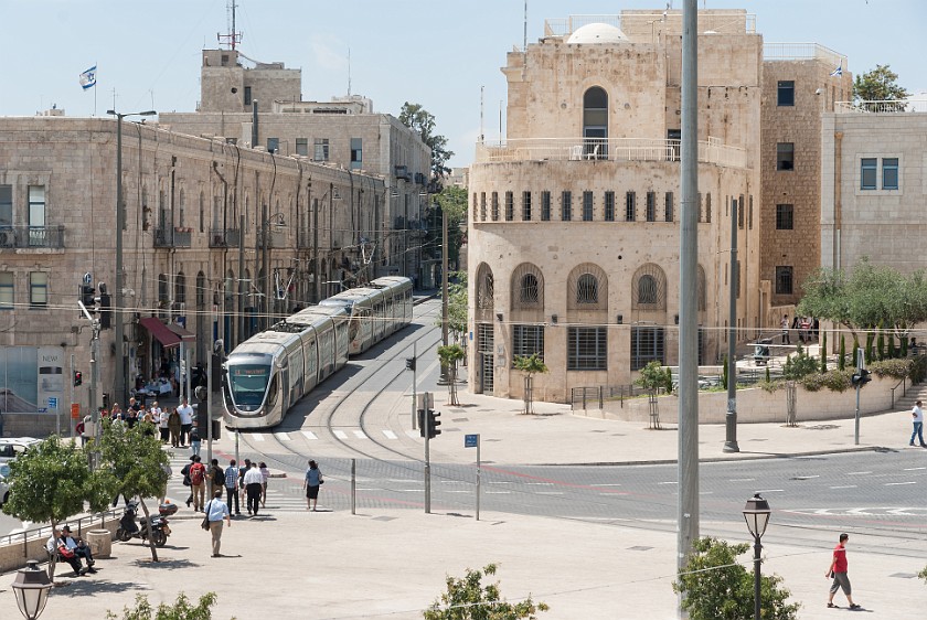 Old City of Jerusalem. Jerusalem light rail at Jaffa Road. Jerusalem. .