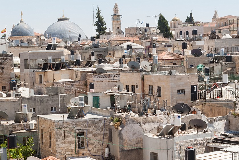 Old City of Jerusalem. Roofs of the Muslim quarter and cupolas of the Church of the Holy Sepulchre. Jerusalem. .