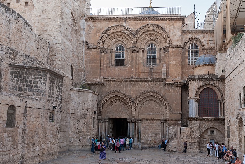 Church of the Holy Sepulchre. Entrance and immovable ladder. Jerusalem. .
