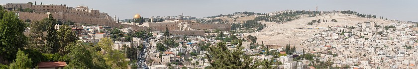 Mount Zion. Panoramic view on the Jewish quarter, Temple Mount and Mount of Olives. Jerusalem. .