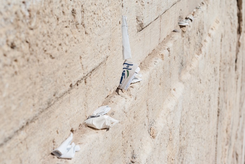 Jerusalem Archaeological Park. Pieces of paper in the wall. Jerusalem. .