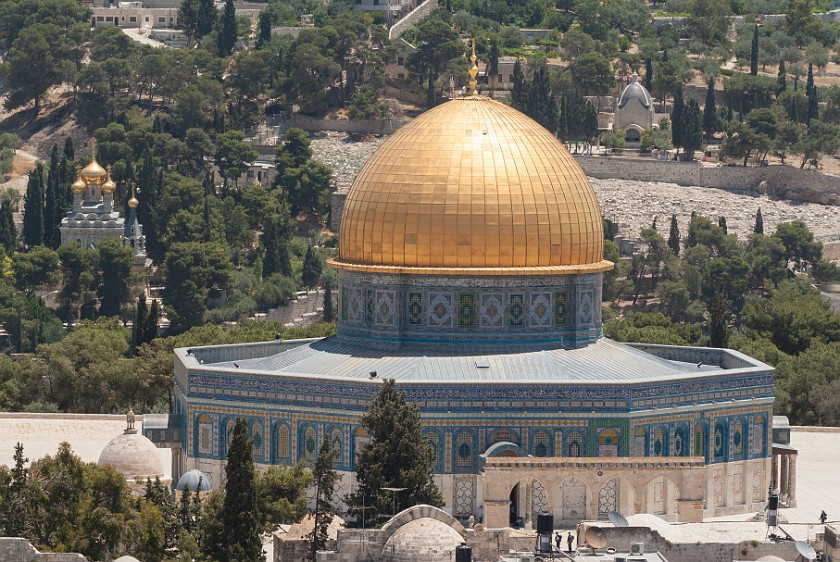 Mount of Olives. View from the Church of the Redeemer on the Dome of the Rock, Church of Mary Magdalene and Church of Dominus Flevit. Jerusalem. .