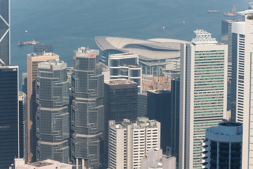 Hong Kong Island. HK Convention & Exhibition Centre in the midst of high-rise buildings. Hong Kong. .