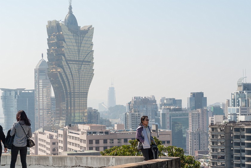 Macau. View from Guia Fort to the Grand Lisboa Casino. Macau. .