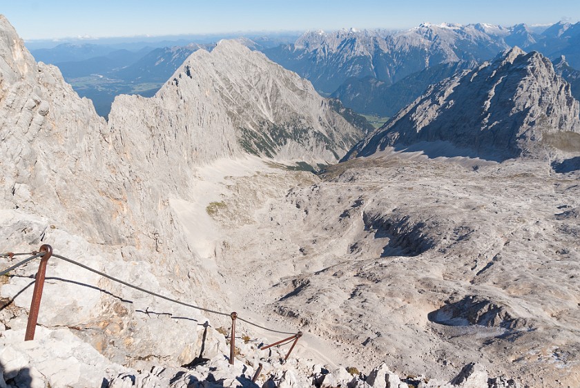 Via Ferrata to the Partenkirchener Dreitorspitze. View from the via ferrata on the Leutascher Platt. near Garmisch-Partenkirchen. .