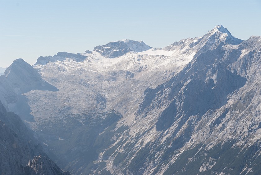 On Top of the Partenkirchener Dreitorspitze. View on the Zugspitzplatt and Zugspitze summit. near Garmisch-Partenkirchen. .