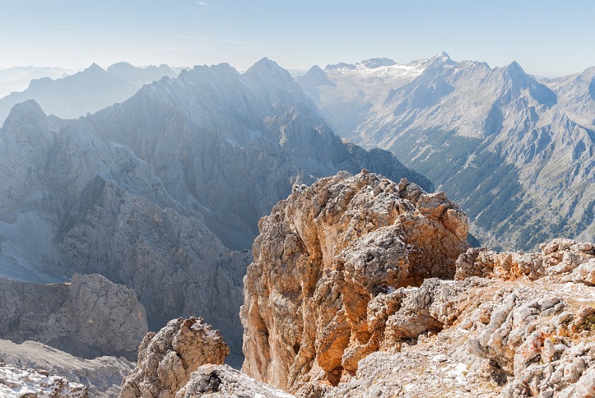 On Top of the Partenkirchener Dreitorspitze. View on the Zugspitzplatt and Reintal. near Garmisch-Partenkirchen. .