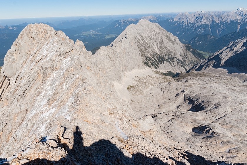 On Top of the Partenkirchener Dreitorspitze. View on the Leutascher Platt. near Garmisch-Partenkirchen. .