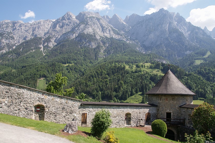 Hohenwerfen Fortress. Fortress wall and tower. Werfen. .