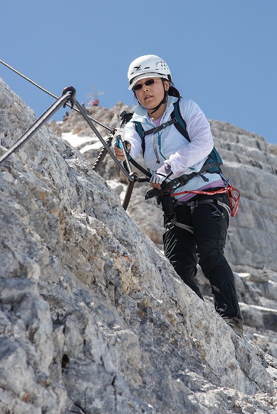 Dachstein. Via ferrata with view on the cross on the summit. Ramsau am Dachstein. .