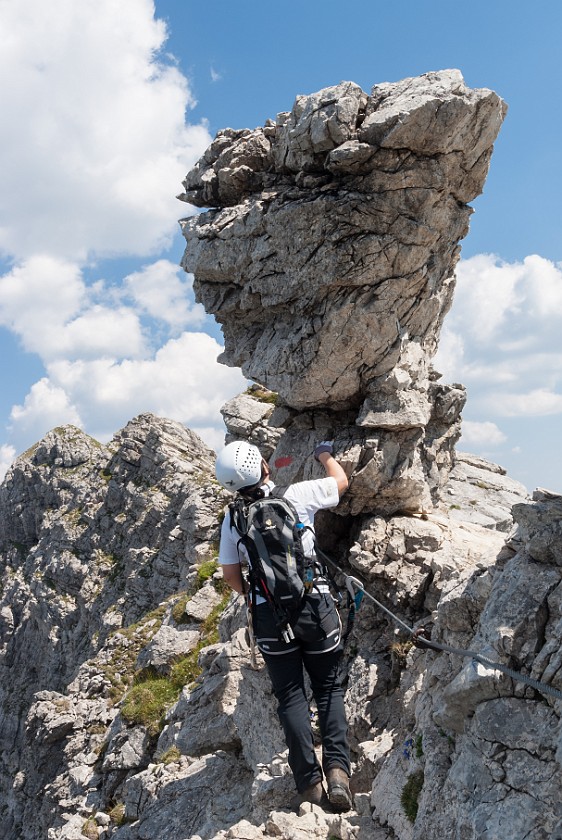 Hindelanger Klettersteig. Loose rock on the ridge. Oberstdorf. .
