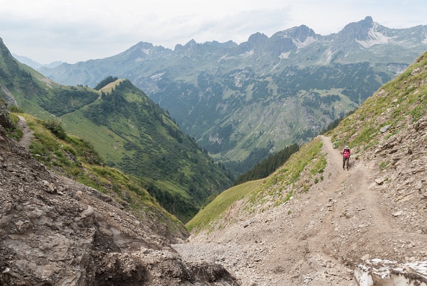 Hike to the Rappenseehütte. View into the Rappenalptal. Oberstdorf. .