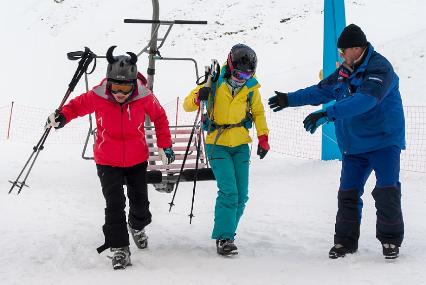 Cristallo. Exiting from the ski lift. Cortina D'Ampezzo. .