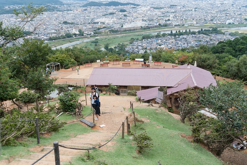 Arashiyama Monkey Park Iwatayama. View on Kyoto and the monkey park visitors building. Kyoto. .