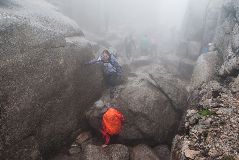 Hike to the Kjerag Boulder. Crevice to the Kjerag boulder. near Lysebotn. .