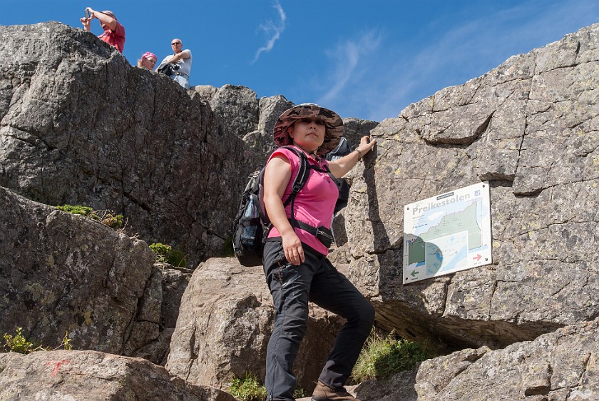 Hike to the Preikestolen. Preikestolen sign. near Jorpeland. .