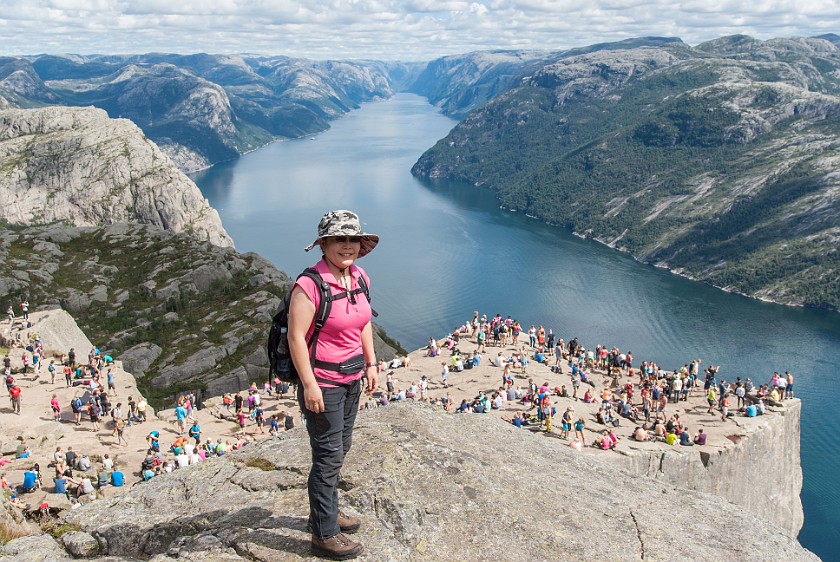 Hike to the Preikestolen. Portrait at the Preikestolen plateau. near Jorpeland. .