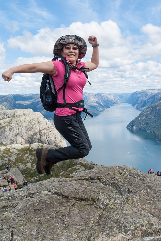 Hike to the Preikestolen. Portrait at the Preikestolen plateau. near Jorpeland. .