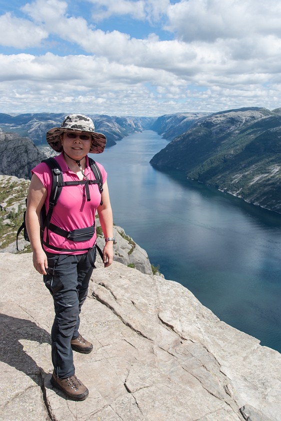 Hike to the Preikestolen. Portrait at the Preikestolen plateau. near Jorpeland. .