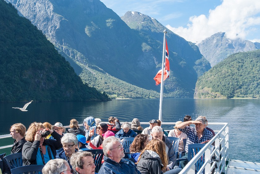 Cruise on the Nærøyfjord. Upper deck. near Gudvangen. .