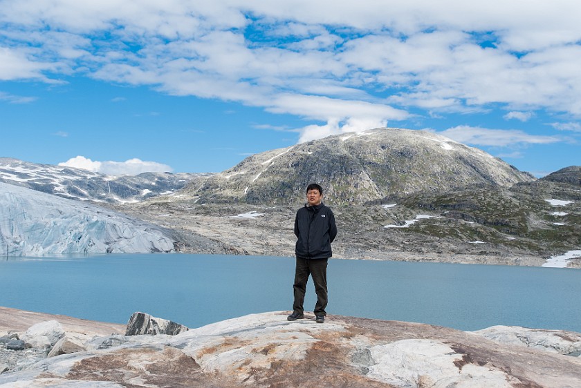 Styggevatnet Lake & Austdalsbreen Glacier. Portrait in front of the lake. near Gjerde. .