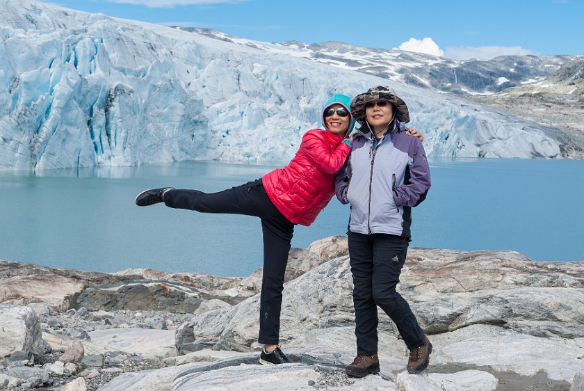 Styggevatnet Lake & Austdalsbreen Glacier. Group portrait in front of the lake and glacier. near Gjerde. .