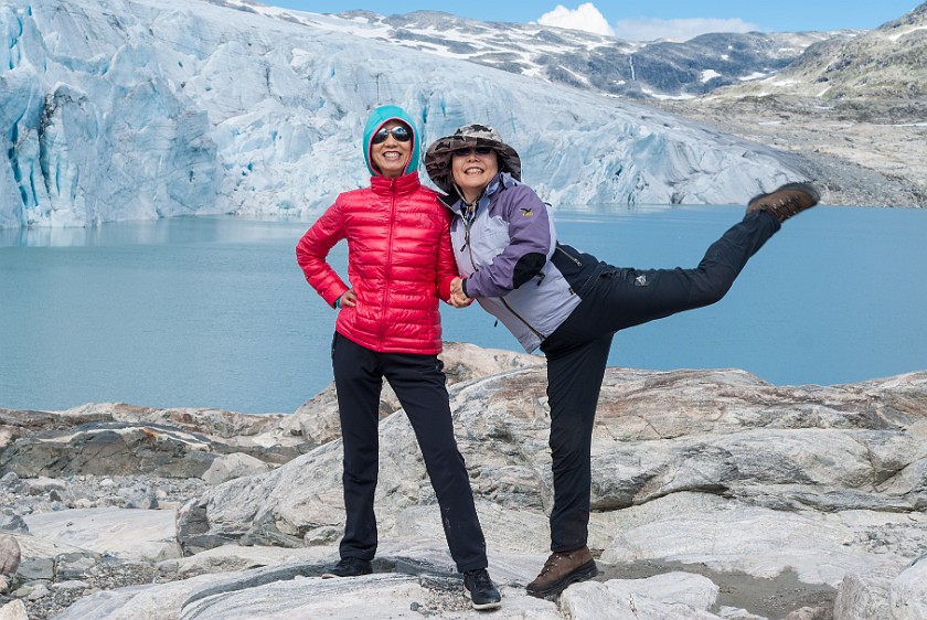 Styggevatnet Lake & Austdalsbreen Glacier. Group portrait in front of the lake and glacier. near Gjerde. .