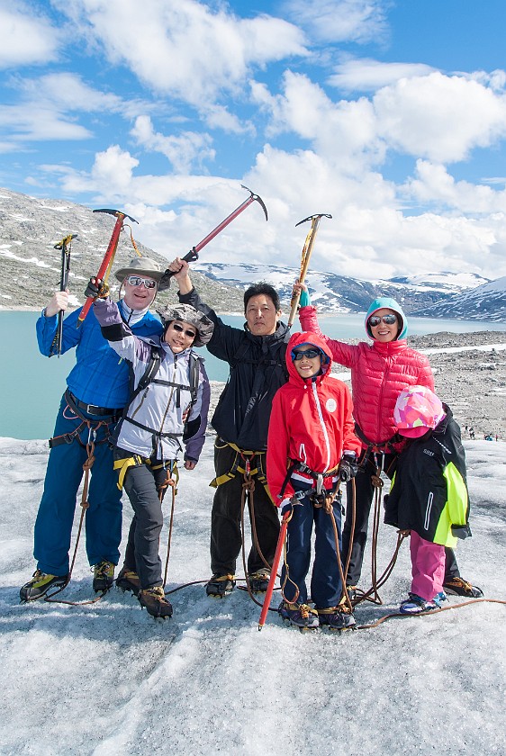Styggevatnet Lake & Austdalsbreen Glacier. Group portrait on the glacier. near Gjerde. .
