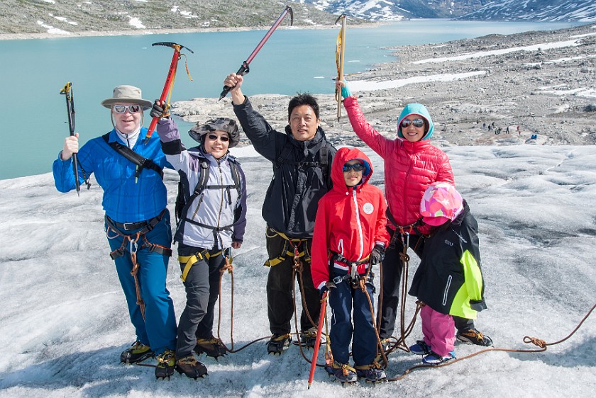 Styggevatnet Lake & Austdalsbreen Glacier. Group portrait on the glacier. near Gjerde. .
