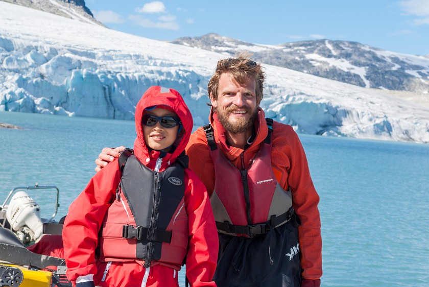 Styggevatnet Lake & Austdalsbreen Glacier. Portrait in front of the lake. near Gjerde. .