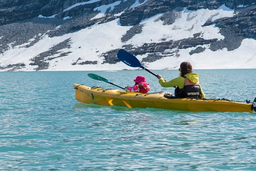 Styggevatnet Lake & Austdalsbreen Glacier. Kayaking on the lake. near Gjerde. .