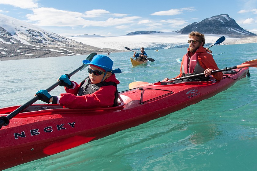 Styggevatnet Lake & Austdalsbreen Glacier. Kayaking on the lake. near Gjerde. .
